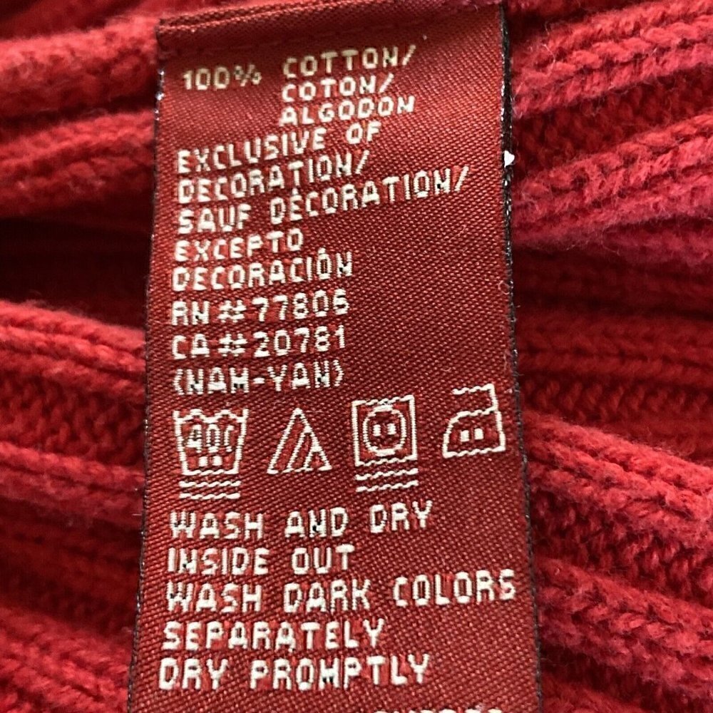 Vintage Y2K Tommy Hilfiger Red Sweater Ribbed Arms Back Flag Logo - Picture 5 of 5